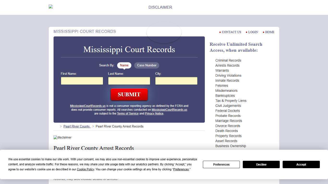 Pearl River County Arrest Records | MississippiCourtRecords.us